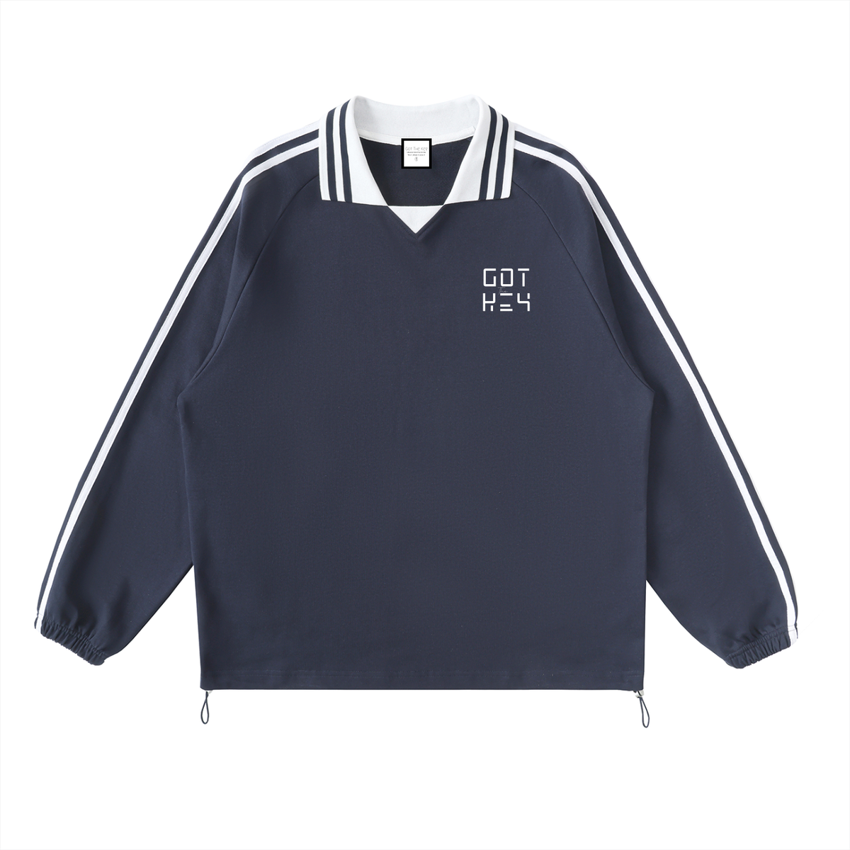 Got The Key Contrast Striped Lapel Collar Sweatshirt