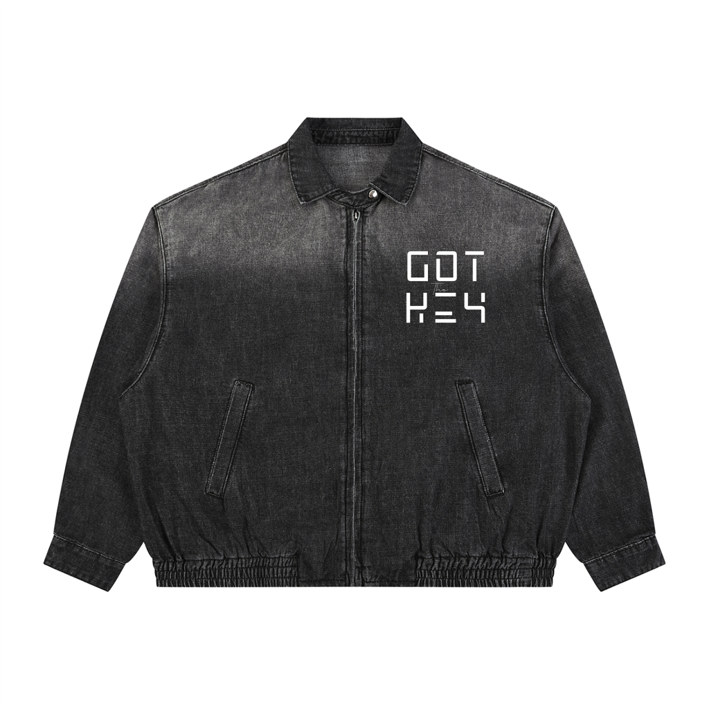 Got The Key Unisex Vintage Wash Full-Zip Denim Jacket
