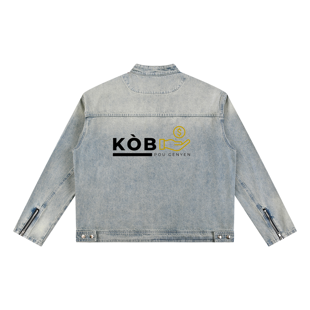 Kòb pou genyen Vintage Wash Zip Denim Jacket