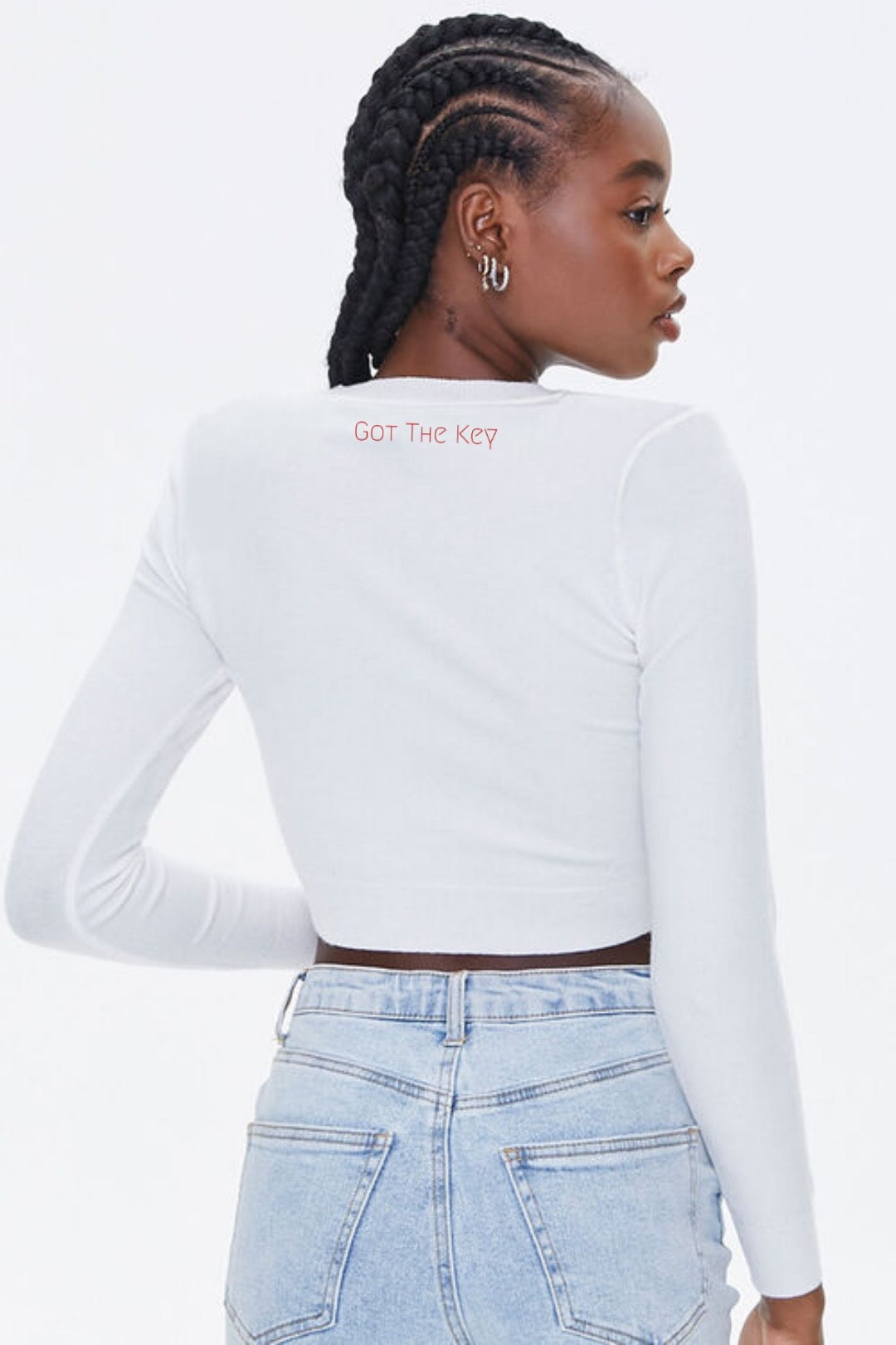 GTK white cropped long sleeve top back view